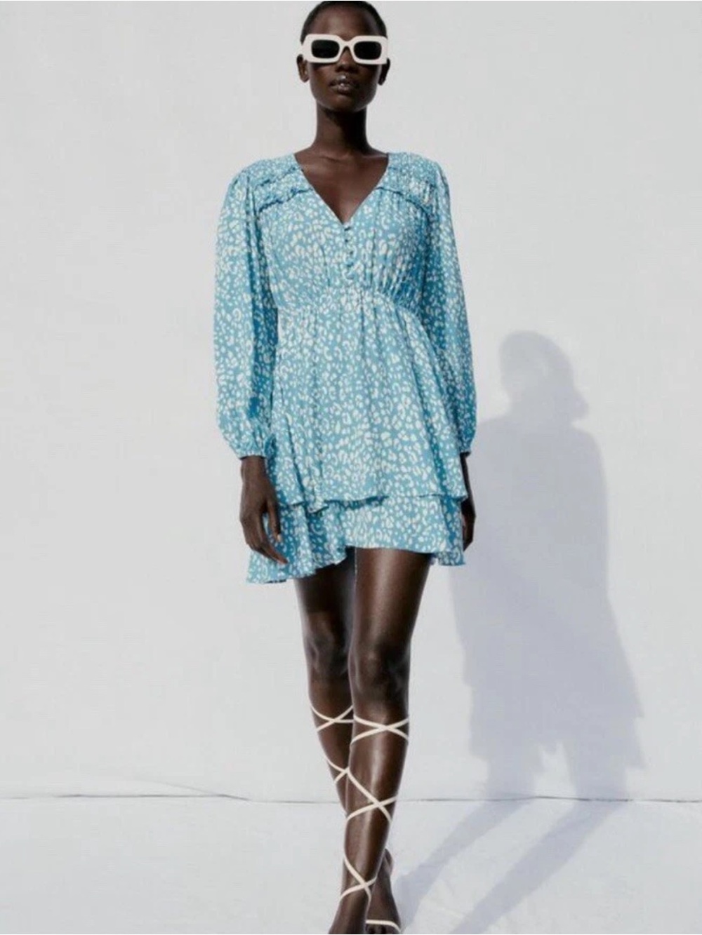 Zara Layers Animal Print Mini Dress Blue/White Size Medium